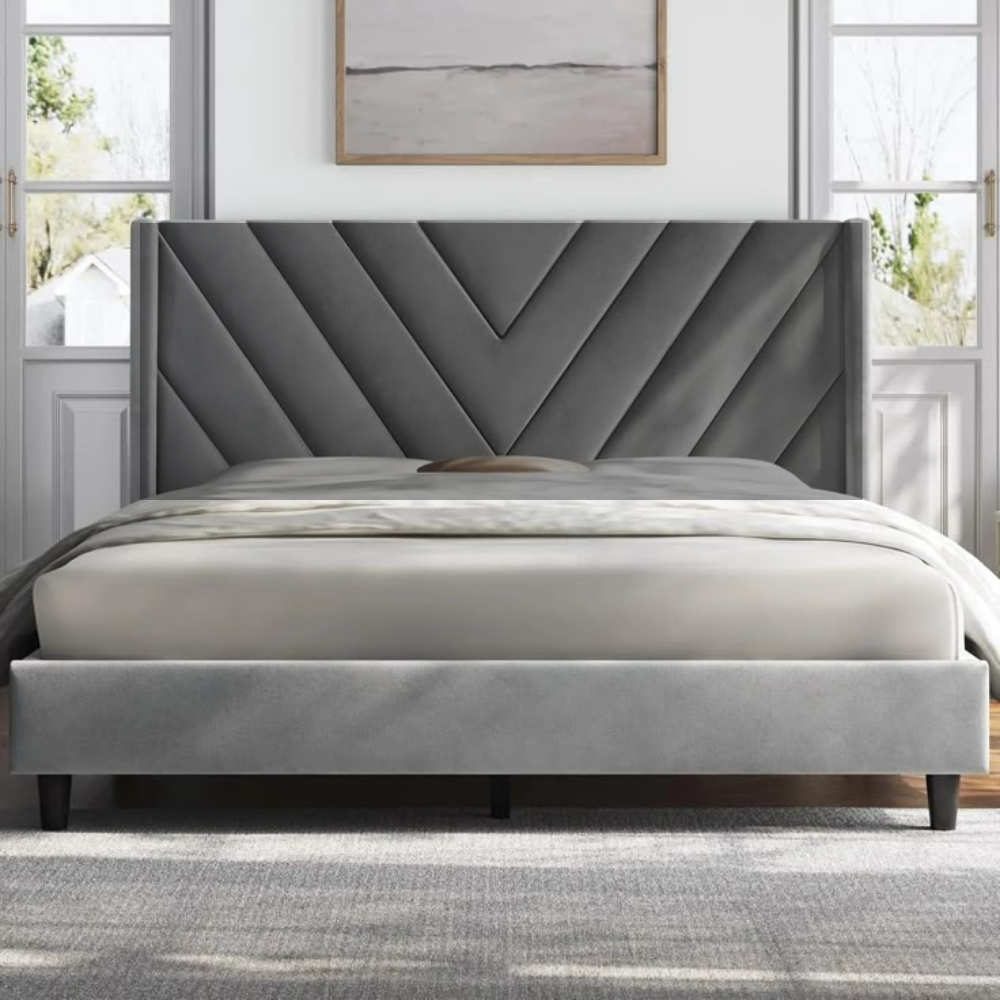 Luxurious Dark Grey Velvet Headboard