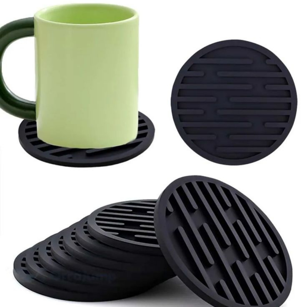 Sleek Silicone Drink Coaster Set with Holder – Set of 6 for Bars & Homes