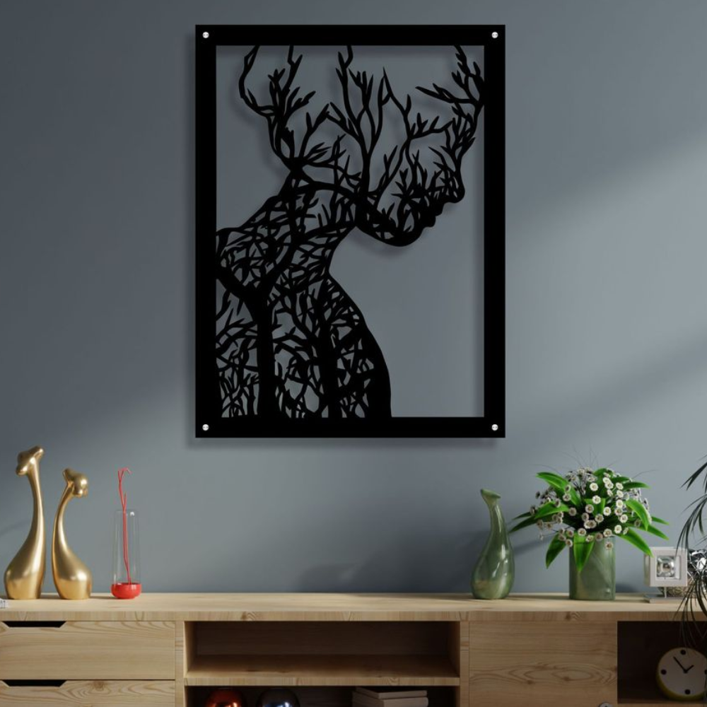 Tree Woman Raised Metal Wall Art Home Décor - 60x80cm