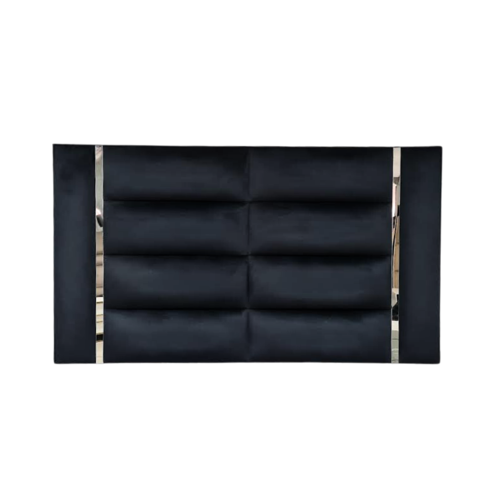 Modern Black Upholstered Headboard with Chrome Accents