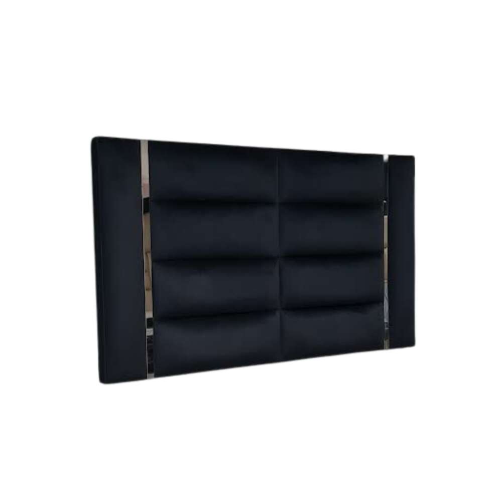 Modern Black Upholstered Headboard with Chrome Accents