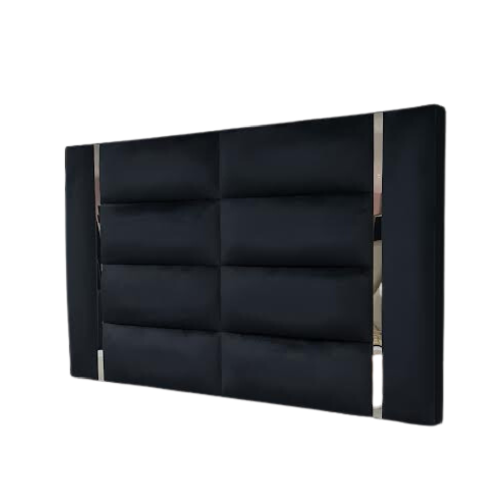 Modern Black Upholstered Headboard with Chrome Accents