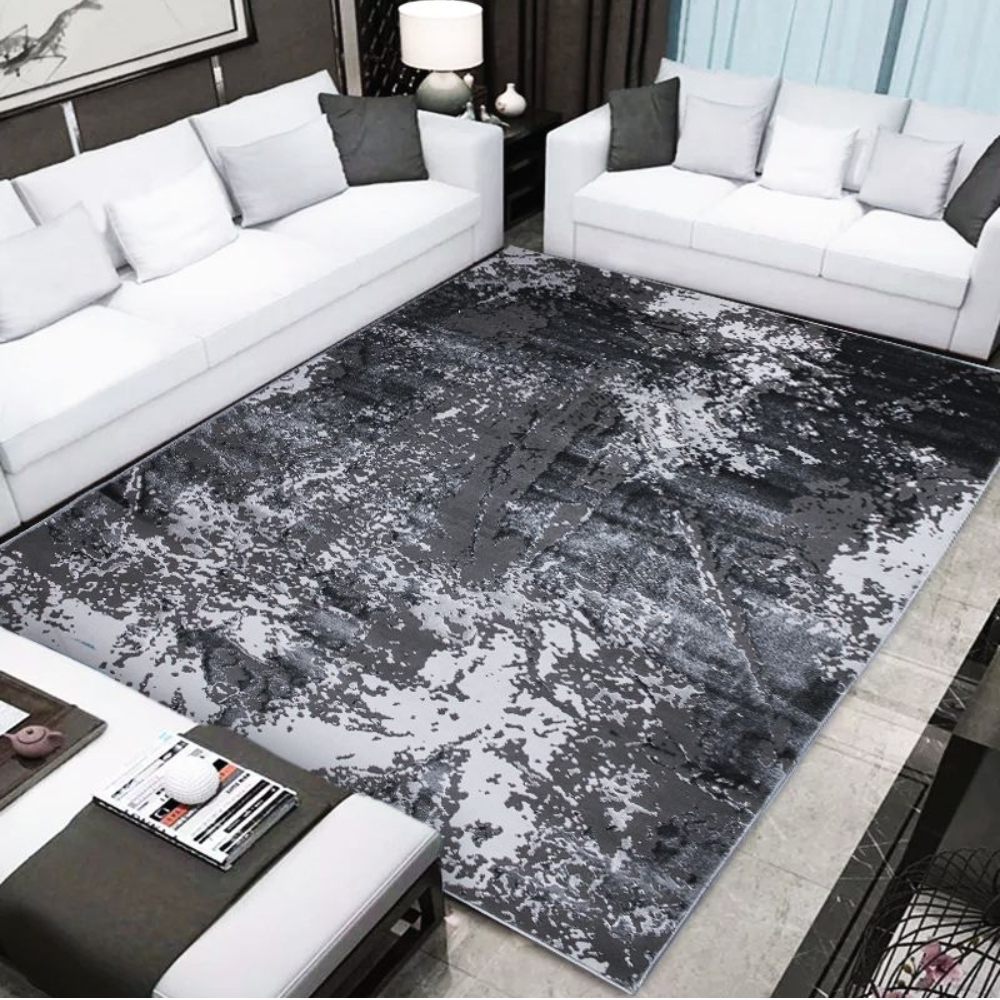 Shimmering Turkish Rug with Textured surface - Grey/L.Grey