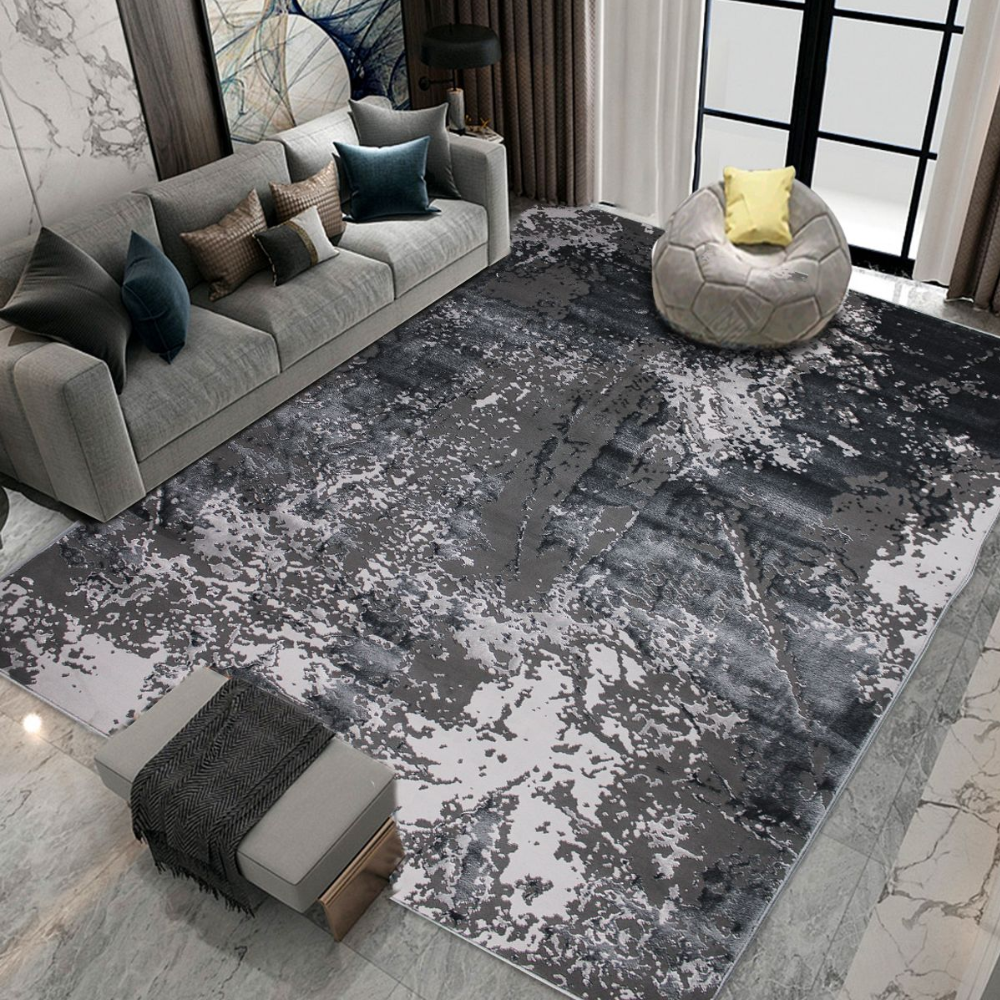 Shimmering Turkish Rug with Textured surface - Grey/L.Grey