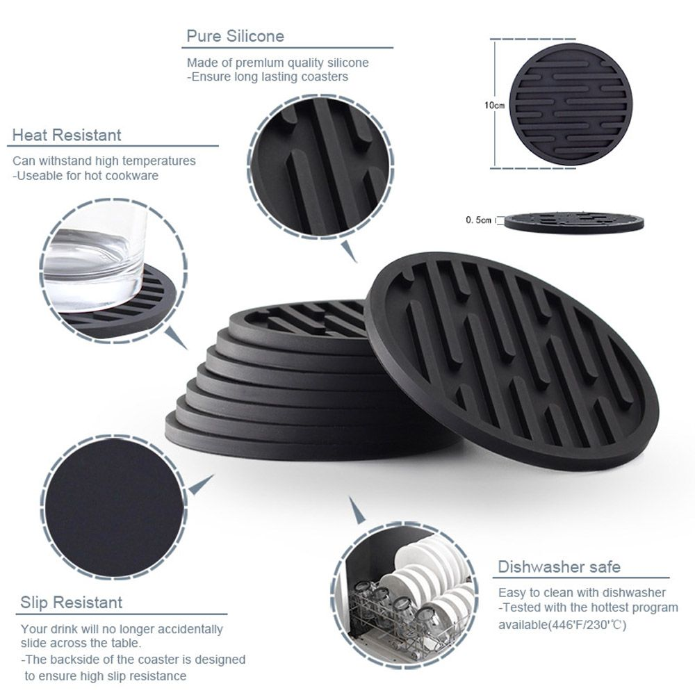Sleek Silicone Drink Coaster Set with Holder – Set of 6 for Bars & Homes