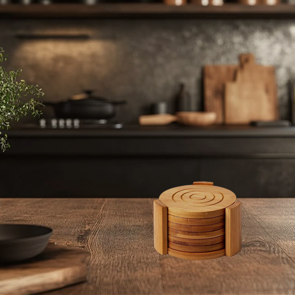 Exotic Circular Bamboo Coasters set of 6