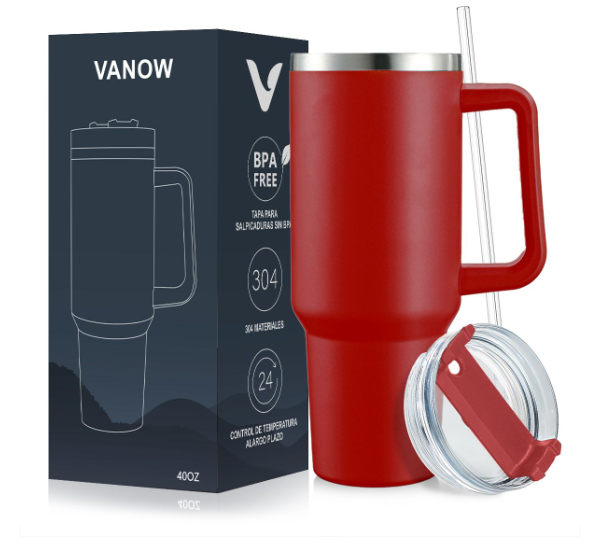 VANOW 1.2L Leakproof Tumbler with Straw Handle Stainless Steel Travel Mug
