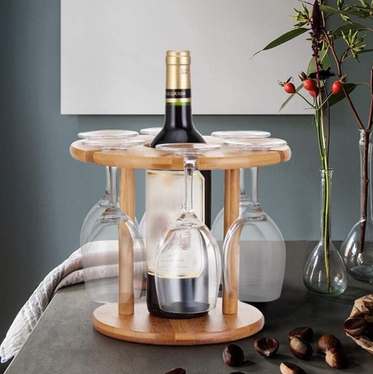 Bamboo Wine Glass Rack & Bottle Holder