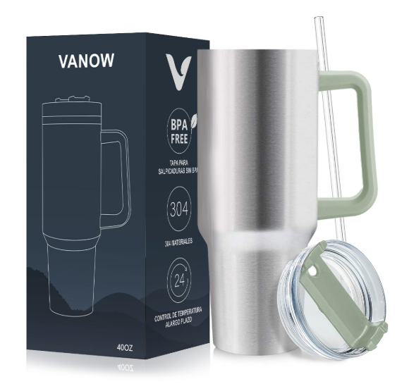 VANOW 1.2L Leakproof Tumbler with Straw Handle Stainless Steel Travel Mug