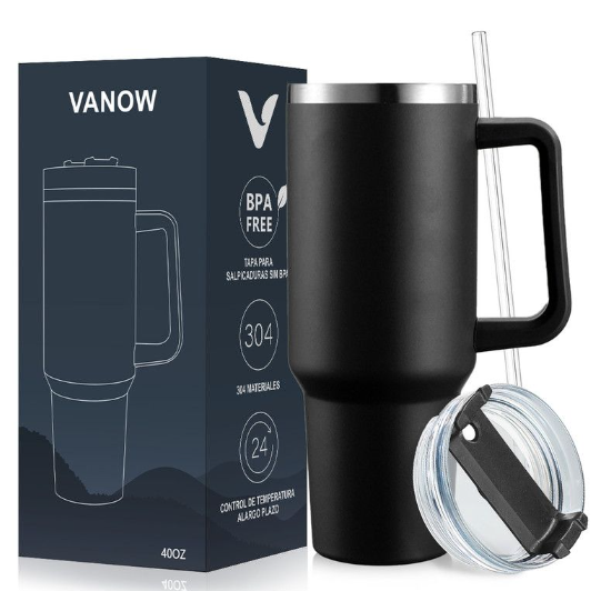 VANOW 1.2L Leakproof Tumbler with Straw Handle Stainless Steel Travel Mug