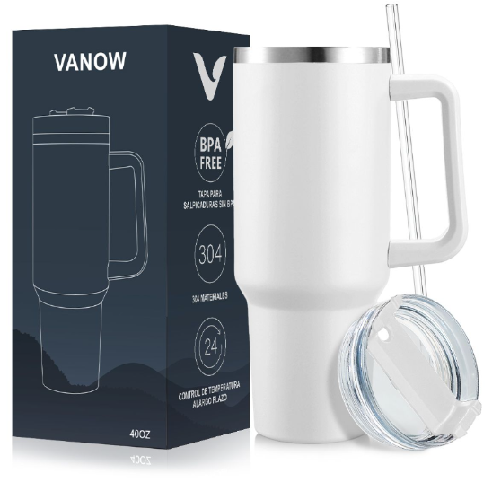 VANOW 1.2L Leakproof Tumbler with Straw Handle Stainless Steel Travel Mug
