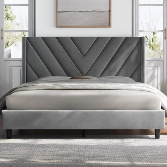Luxurious Dark Grey Velvet Headboard