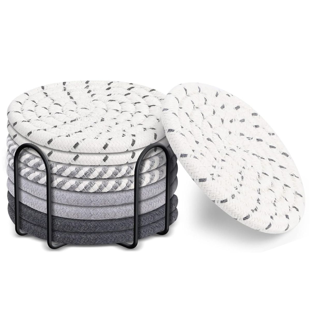 Cotton Circular Coasters set of 8