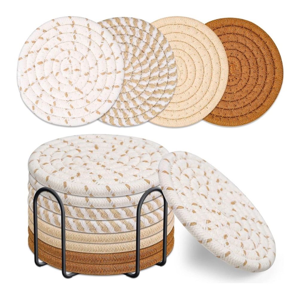 Cotton Circular Coasters set of 8
